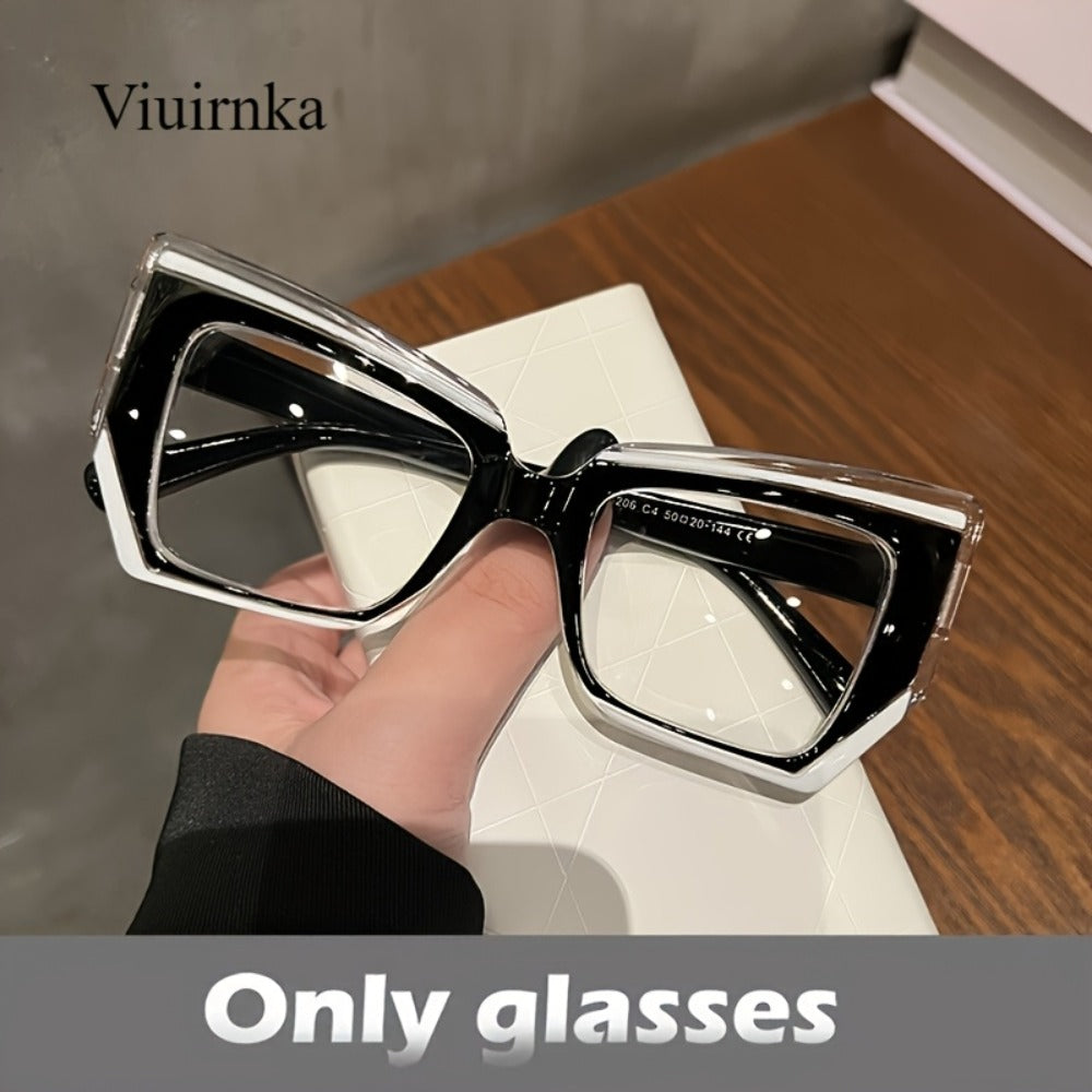Blue Light Glasses - Blocking for Women Cat Eye Color Block Frame - Transparent PC Lens - product detail view 3