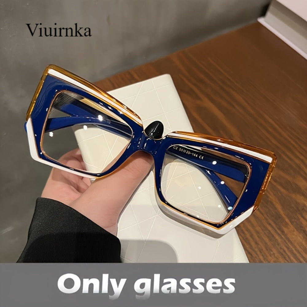 Blue Light Glasses - Blocking for Women Cat Eye Color Block Frame - Transparent PC Lens - product detail view 5