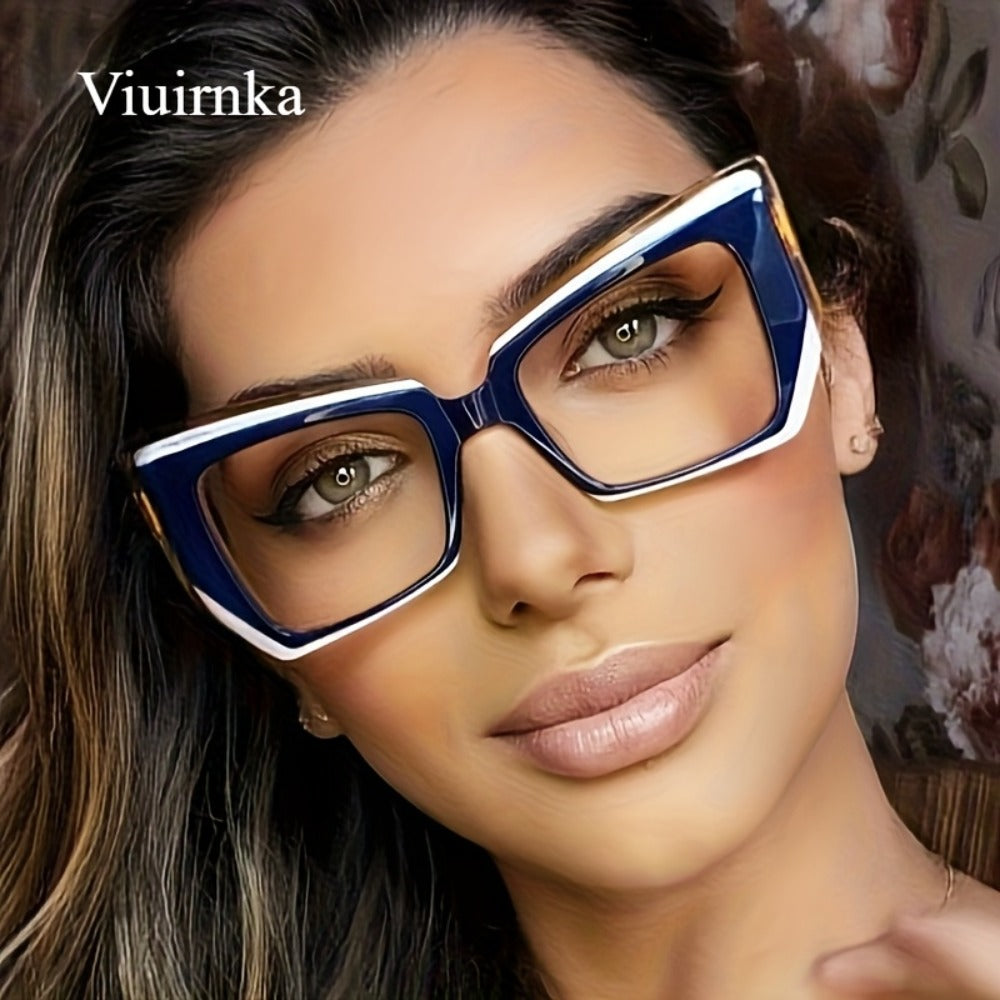 Blue Light Glasses - Blocking for Women Cat Eye Color Block Frame - Transparent PC Lens - product detail view 7