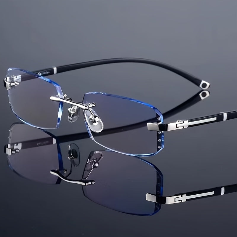 Blue Light Glasses - Blocking Men Rimless TR90 Rhinestone - Anti Retro Elegant Computer Eyewear - product detail view 13
