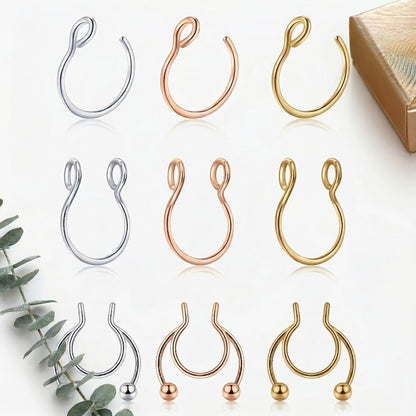 Body Jewelry - Fake Nose Rings Set Clip On Non-Piercing Faux Septum Hoop Sparkling for - product detail view 3