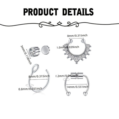 Body Jewelry - Fake Nose Rings Set Clip On Non-Piercing Faux Septum Hoop Sparkling for - product detail view 6