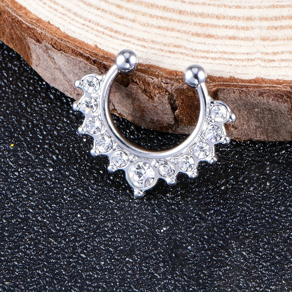 Body Jewelry - Fake Nose Rings Set Clip On Non-Piercing Faux Septum Hoop Sparkling for - product detail view 10