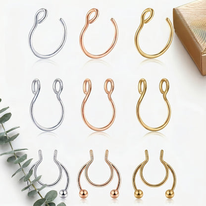 Body Jewelry - Fake Nose Rings Set Clip On Non-Piercing Faux Septum Hoop Sparkling for - product detail view 13