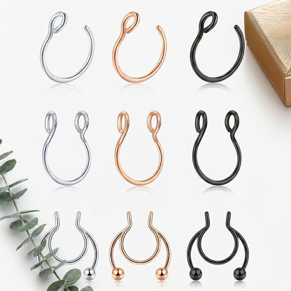 Body Jewelry - Fake Nose Rings Set Clip On Non-Piercing Faux Septum Hoop Sparkling for - product detail view 14