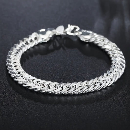 Bracelet for Men - 925 Sterling Silver Cuban Link 10mm for & Women Vintage Bohemian Style - product detail view 7