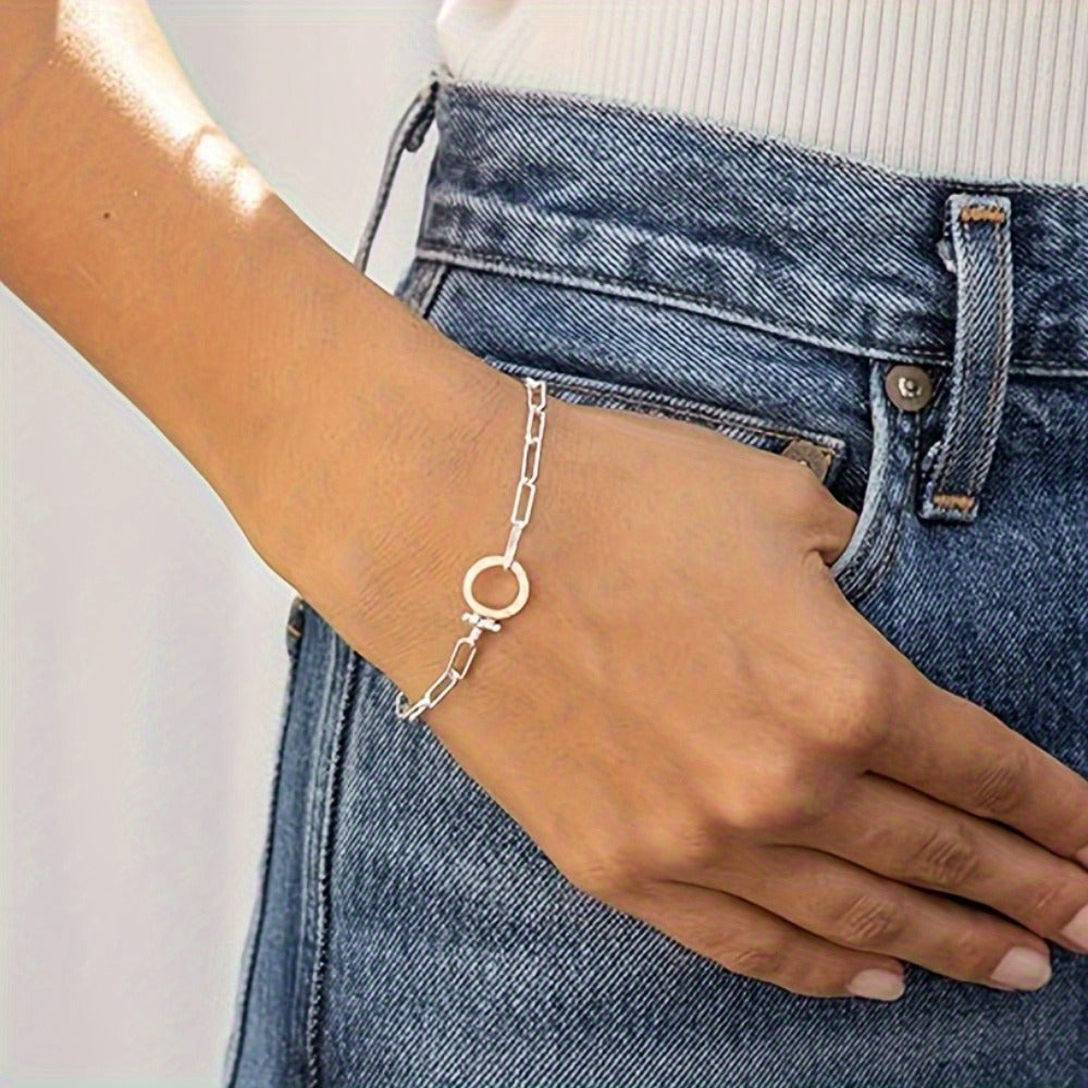 Bracelet for Women - 925 Sterling Silver Paper Clip Chain for Parker Link Iconic Buckle Elegant - product detail view 4