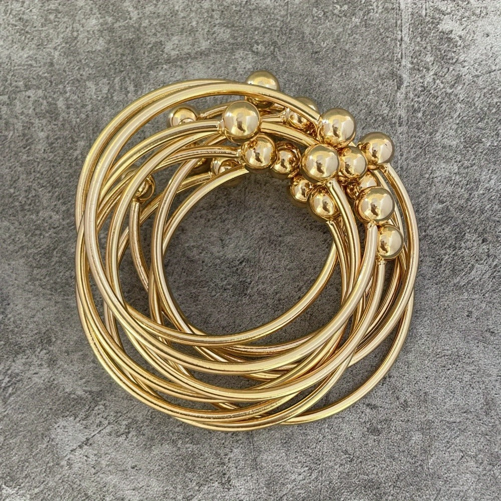 Bracelet for Women - Boho Stacking Bangles for Retro West Indian Thick Gold Ball Bangles 10mm - product detail view 6