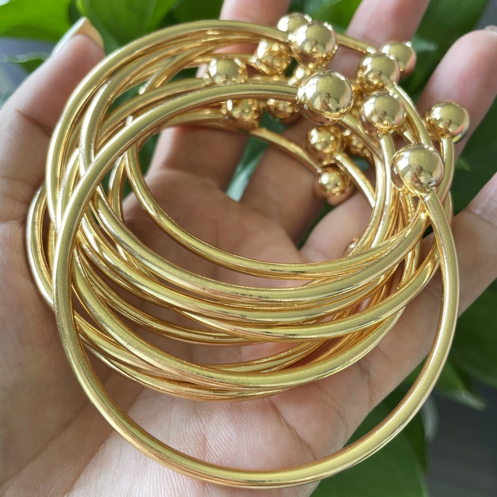 Bracelet for Women - Boho Stacking Bangles for Retro West Indian Thick Gold Ball Bangles 10mm - product detail view 8