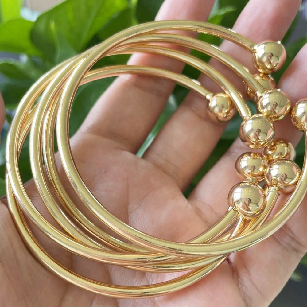 Bracelet for Women - Boho Stacking Bangles for Retro West Indian Thick Gold Ball Bangles 10mm - product detail view 9