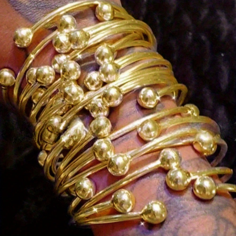Bracelet for Women - Boho Stacking Bangles for Retro West Indian Thick Gold Ball Bangles 10mm - product detail view 10