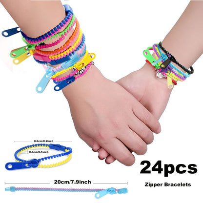 Bracelet for Women - Fidget Snap 24 Pack Bulk Set Plastic Zipper for Kids & Teens Favors Goodie - product detail view 3