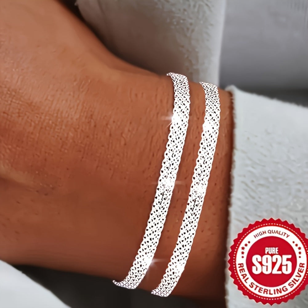 Bracelet for Women - S925 Sterling Silver Braided Set of 4 - Stackable Woven Bangle for - product detail view 3