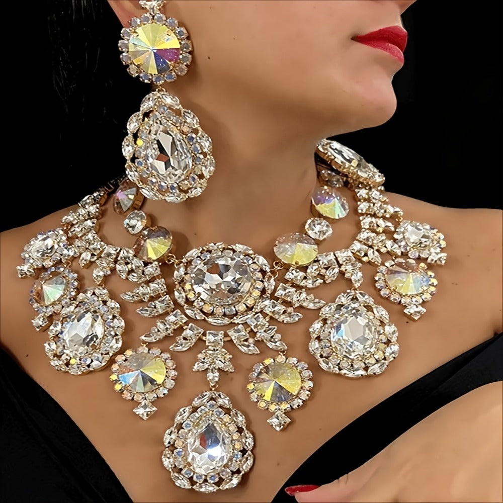 Bridal Jewelry Set - Rhinestone Necklace and Earrings for Women Sparkling Crystal | Elegant - main product view