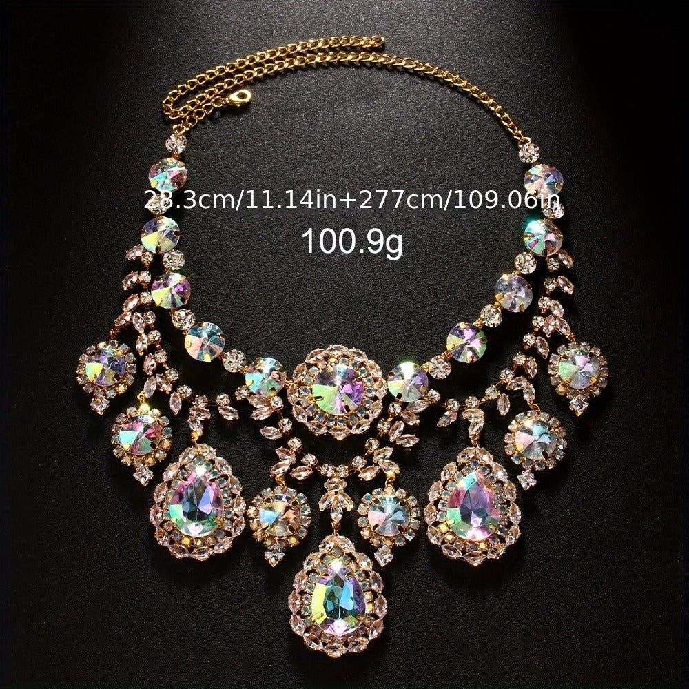 Bridal Jewelry Set - Rhinestone Necklace and Earrings for Women Sparkling Crystal | Elegant - product detail view 3