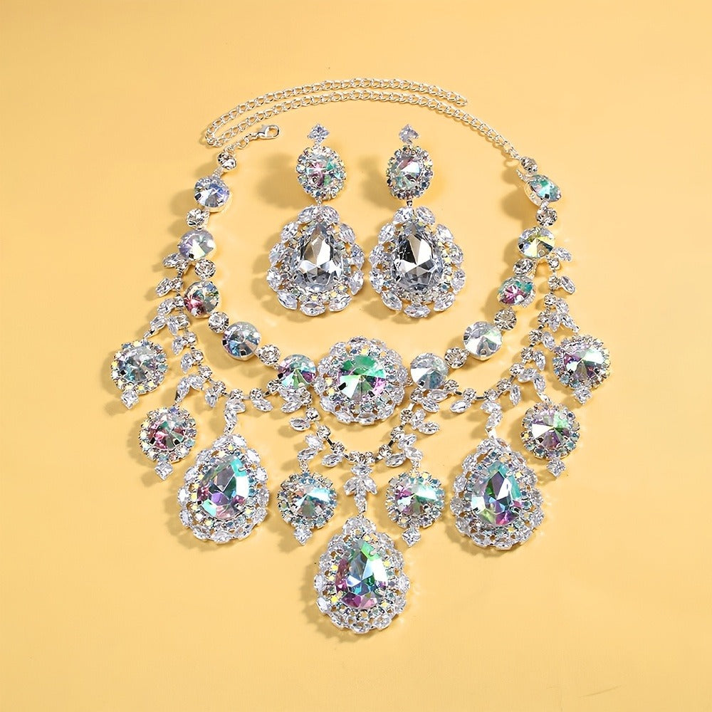 Bridal Jewelry Set - Rhinestone Necklace and Earrings for Women Sparkling Crystal | Elegant - product detail view 9