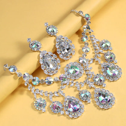 Bridal Jewelry Set - Rhinestone Necklace and Earrings for Women Sparkling Crystal | Elegant - product detail view 12