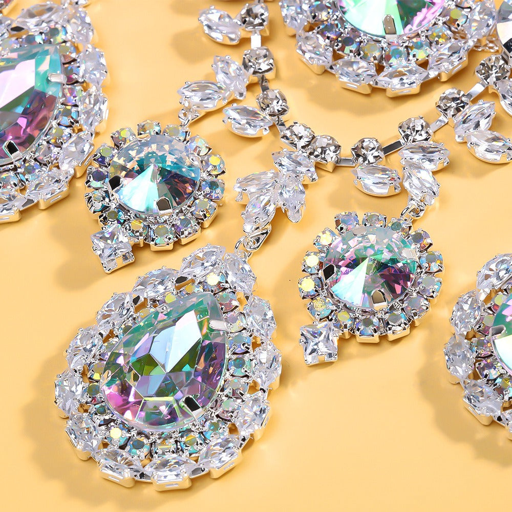 Bridal Jewelry Set - Rhinestone Necklace and Earrings for Women Sparkling Crystal | Elegant - product detail view 13