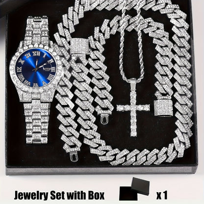 Bridal Jewelry Set - Rhinestone Watch & Cross Pendant 4-Piece for Men & Women 5A Crystal Quartz - product detail view 9