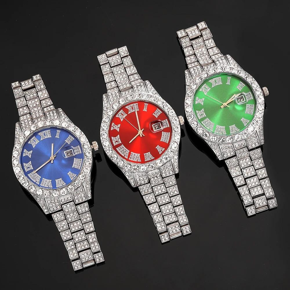 Bridal Jewelry Set - Rhinestone Watch & Cross Pendant 4-Piece for Men & Women 5A Crystal Quartz - product detail view 18