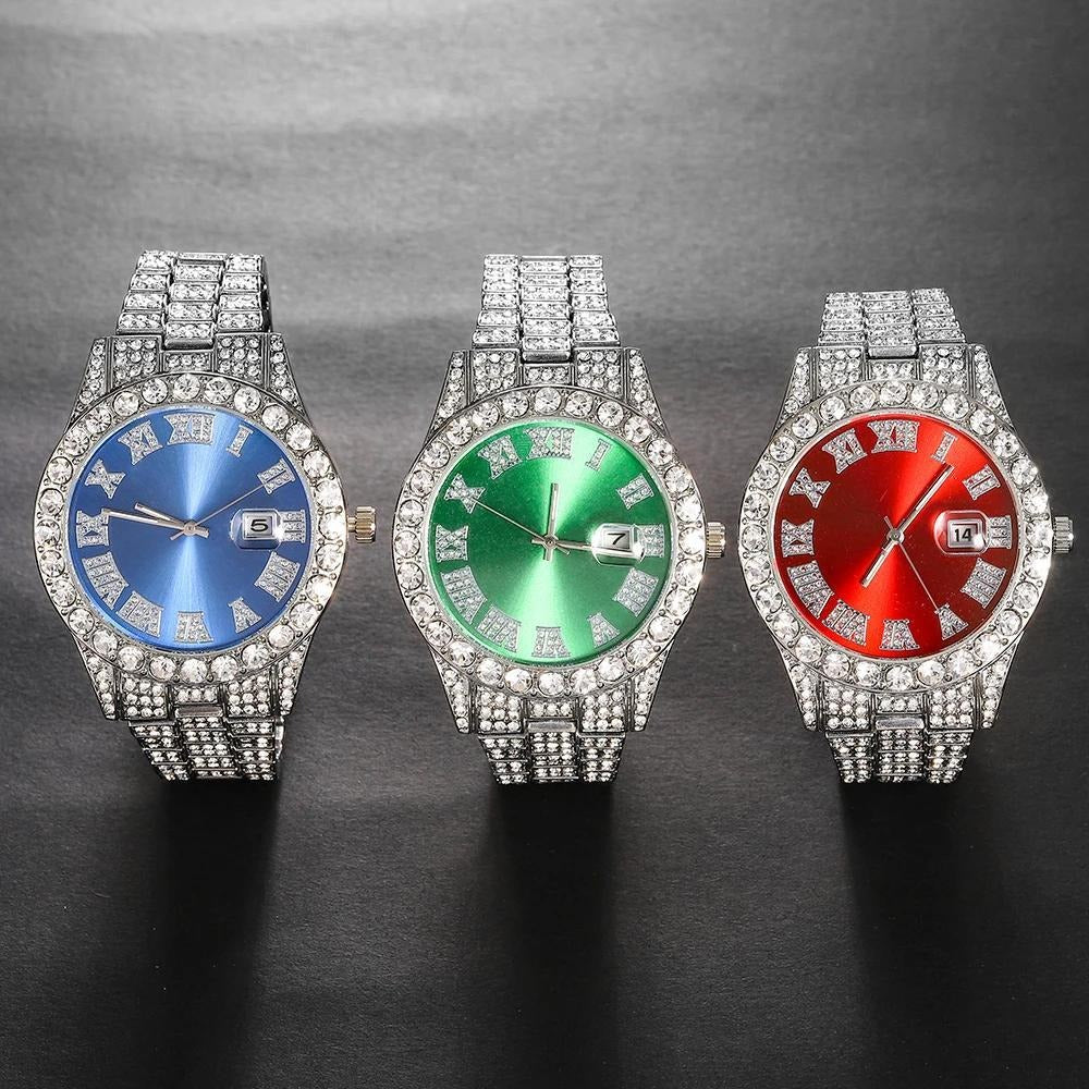 Bridal Jewelry Set - Rhinestone Watch & Cross Pendant 4-Piece for Men & Women 5A Crystal Quartz - product detail view 19