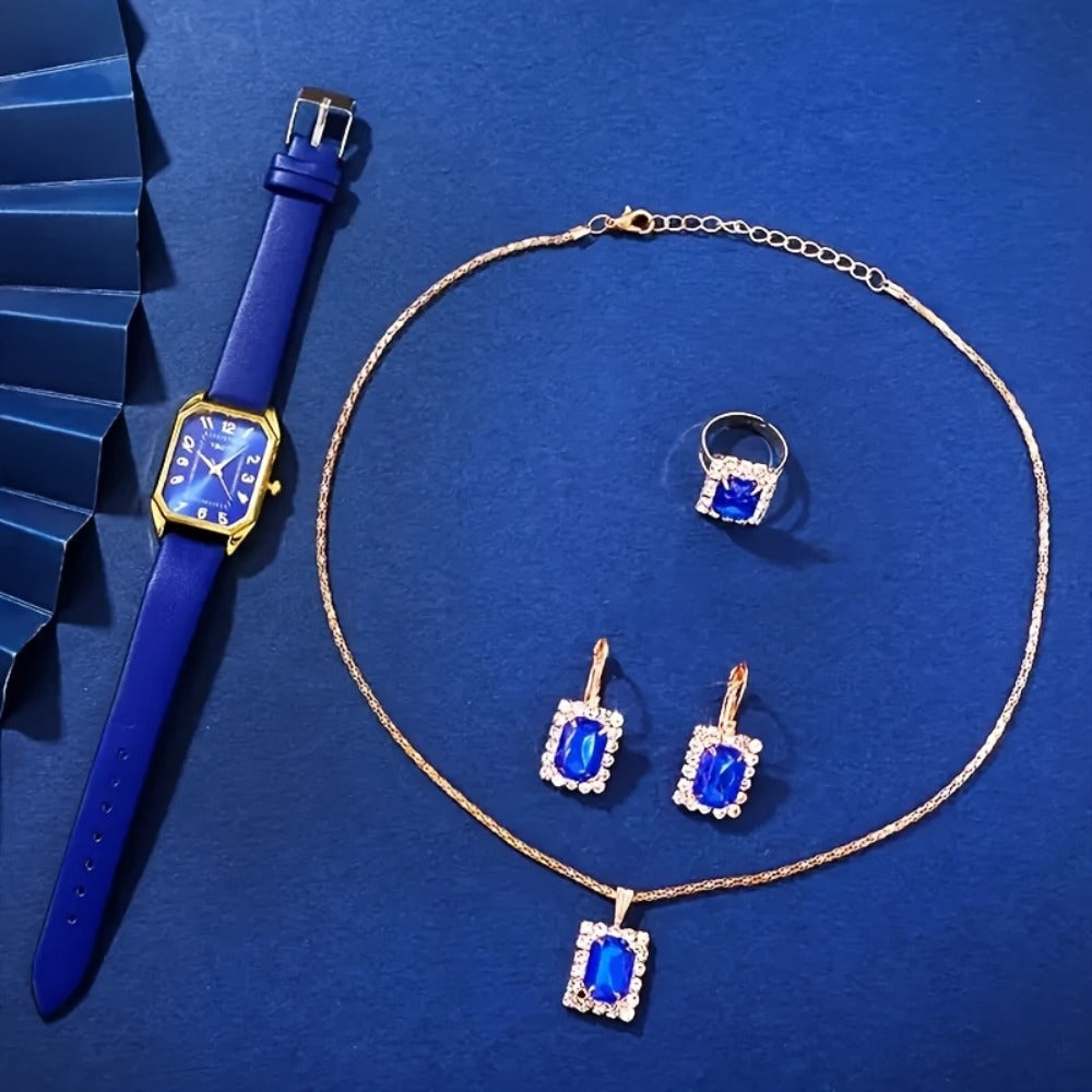 Bridal Jewelry Set - Women's Watch & 6pcs PU Leather Quartz Watch with Matching Bracelet, Ring - product detail view 3