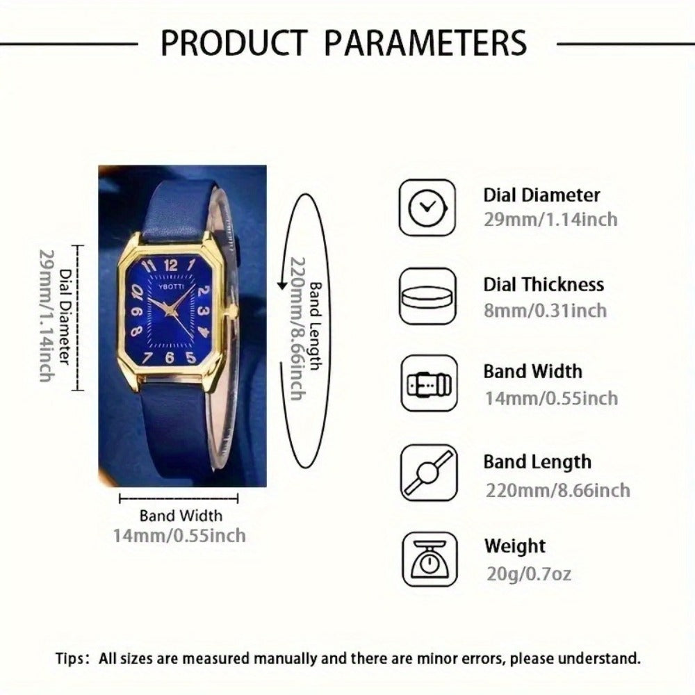 Bridal Jewelry Set - Women's Watch & 6pcs PU Leather Quartz Watch with Matching Bracelet, Ring - product detail view 7