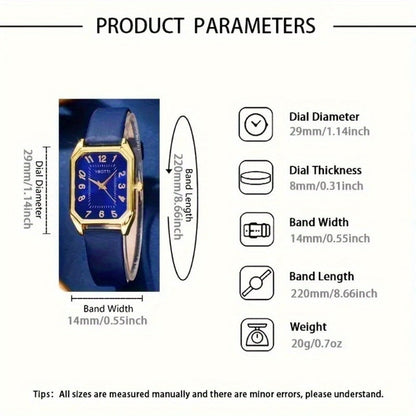 Bridal Jewelry Set - Women's Watch & 6pcs PU Leather Quartz Watch with Matching Bracelet, Ring - product detail view 7