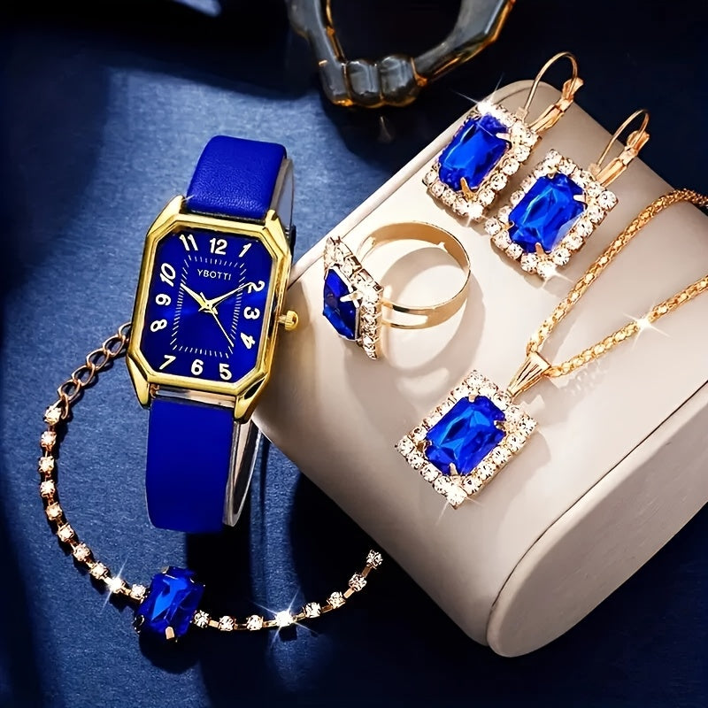 Bridal Jewelry Set - Women's Watch & 6pcs PU Leather Quartz Watch with Matching Bracelet, Ring - product detail view 11