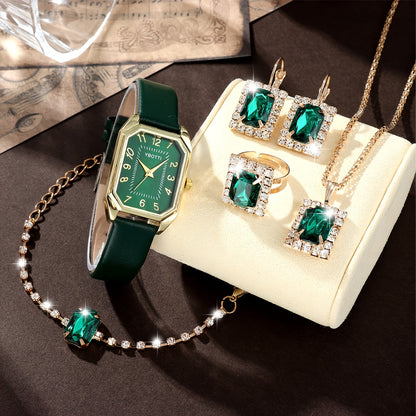 Bridal Jewelry Set - Women's Watch & 6pcs PU Leather Quartz Watch with Matching Bracelet, Ring - product detail view 13