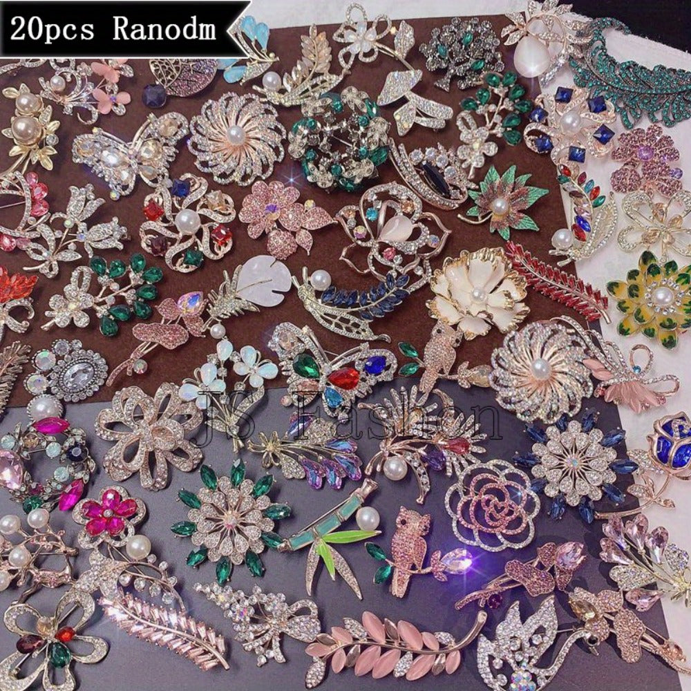 Brooch Pin - for Women 20 Pack Mixed Flower Rhinestone Crystal Faux Pearl - Elegant - product detail view 3