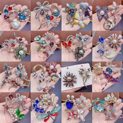 Brooch Pin - for Women 20 Pack Mixed Flower Rhinestone Crystal Faux Pearl - Elegant - product detail view 4