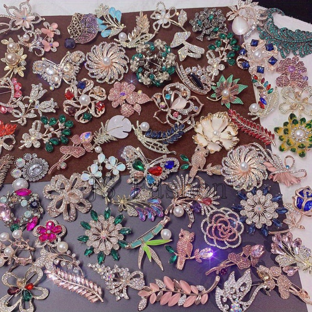 Brooch Pin - for Women 20 Pack Mixed Flower Rhinestone Crystal Faux Pearl - Elegant - product detail view 6