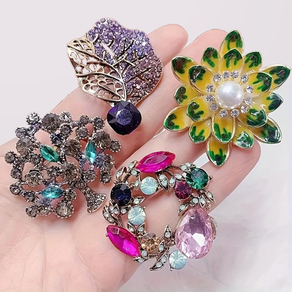 Brooch Pin - for Women 20 Pack Mixed Flower Rhinestone Crystal Faux Pearl - Elegant - product detail view 7