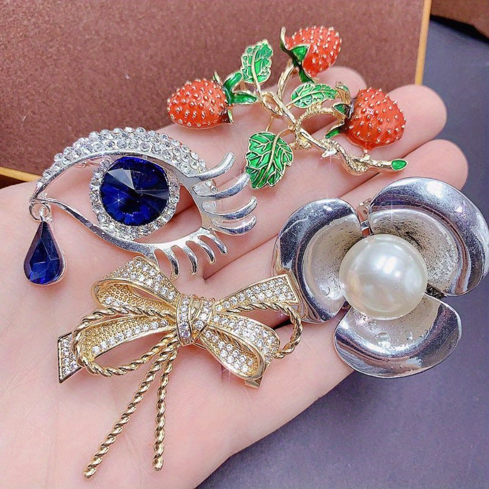 Brooch Pin - for Women 20 Pack Mixed Flower Rhinestone Crystal Faux Pearl - Elegant - product detail view 8