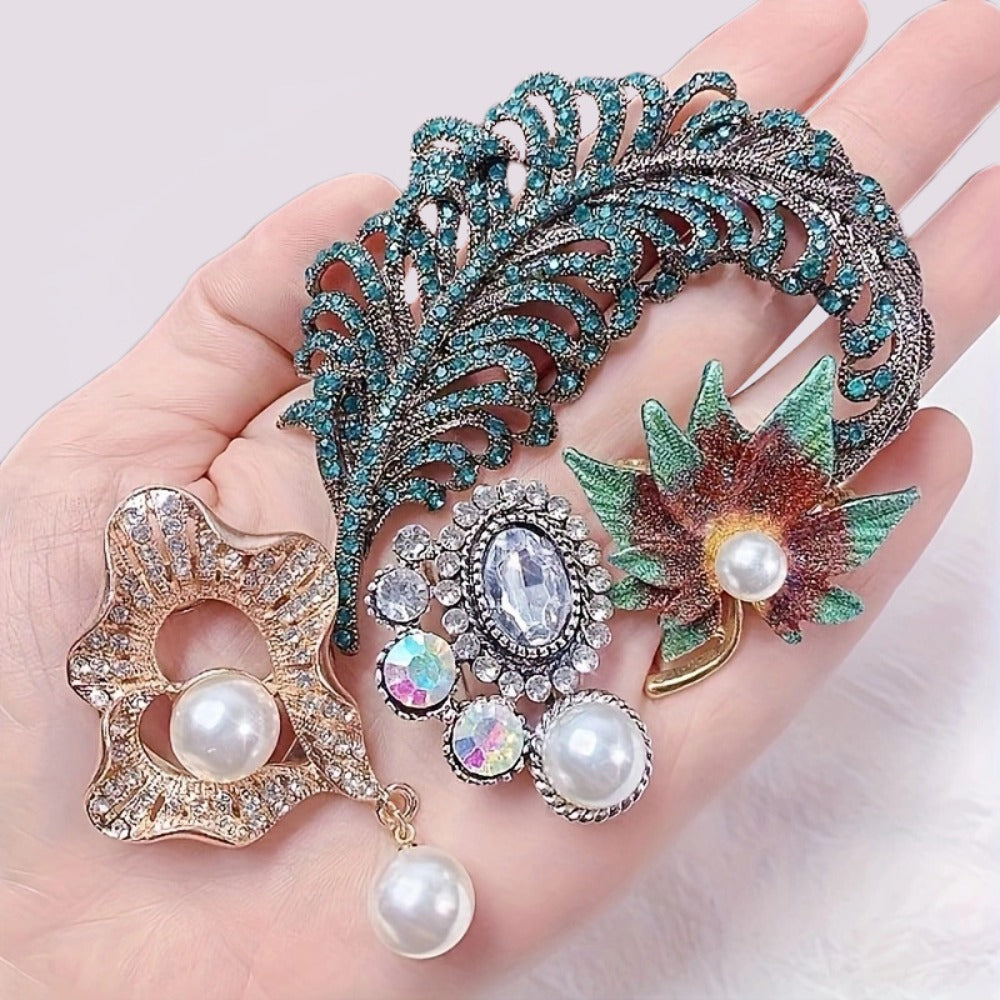 Brooch Pin - for Women 20 Pack Mixed Flower Rhinestone Crystal Faux Pearl - Elegant - product detail view 9