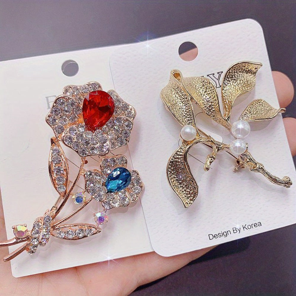 Brooch Pin - for Women 20 Pack Mixed Flower Rhinestone Crystal Faux Pearl - Elegant - product detail view 10
