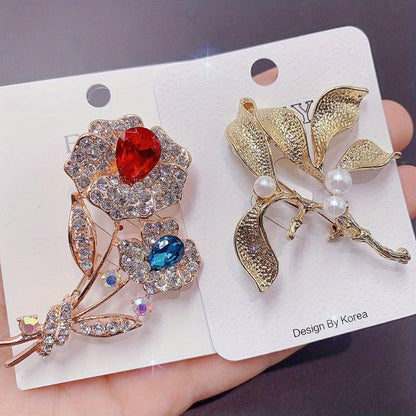 Brooch Pin - for Women 20 Pack Mixed Flower Rhinestone Crystal Faux Pearl - Elegant - product detail view 10