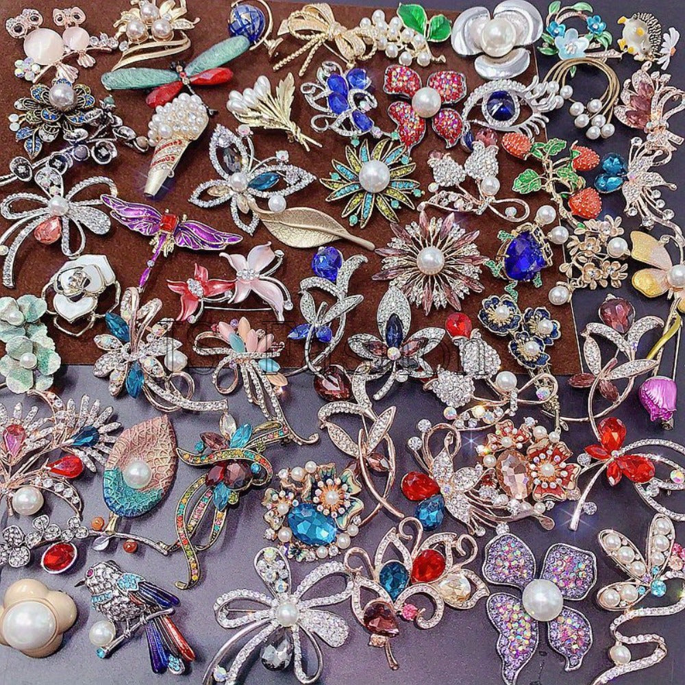 Brooch Pin - for Women 20 Pack Mixed Flower Rhinestone Crystal Faux Pearl - Elegant - product detail view 11