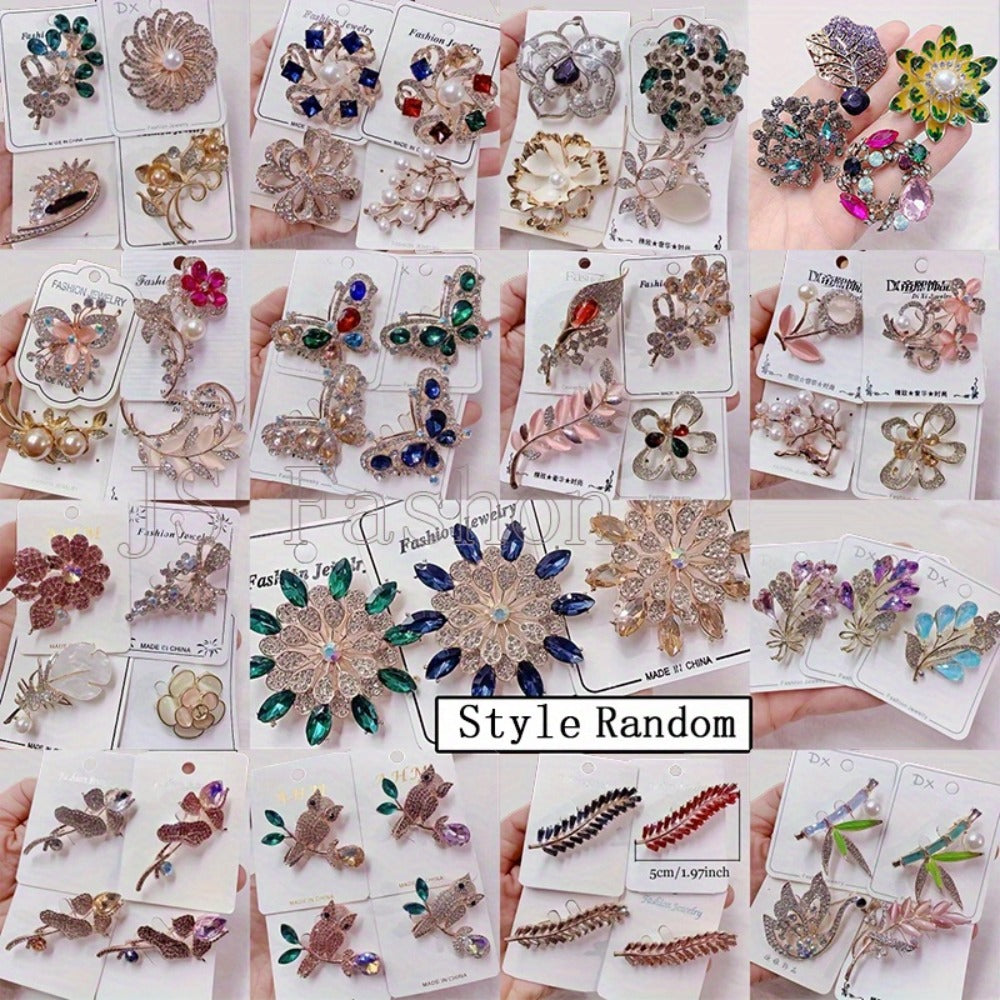 Brooch Pin - for Women 20 Pack Mixed Flower Rhinestone Crystal Faux Pearl - Elegant - product detail view 13