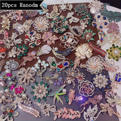 Brooch Pin - for Women 20 Pack Mixed Flower Rhinestone Crystal Faux Pearl - Elegant - product detail view 14