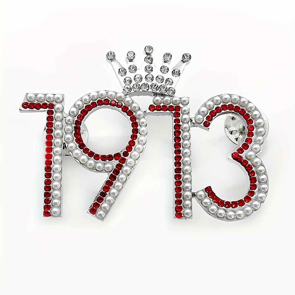 Brooch Pin - Delta Sigma Theta 1913 Crown Rhinestone Lapel - Red Greek Sorority Letter - product detail view 7