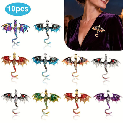 Brooch Pin - Dragon Set 10pcs 7 Colors Enamel Lapel Fantasy Gothic Cosplay Accessories - main product view