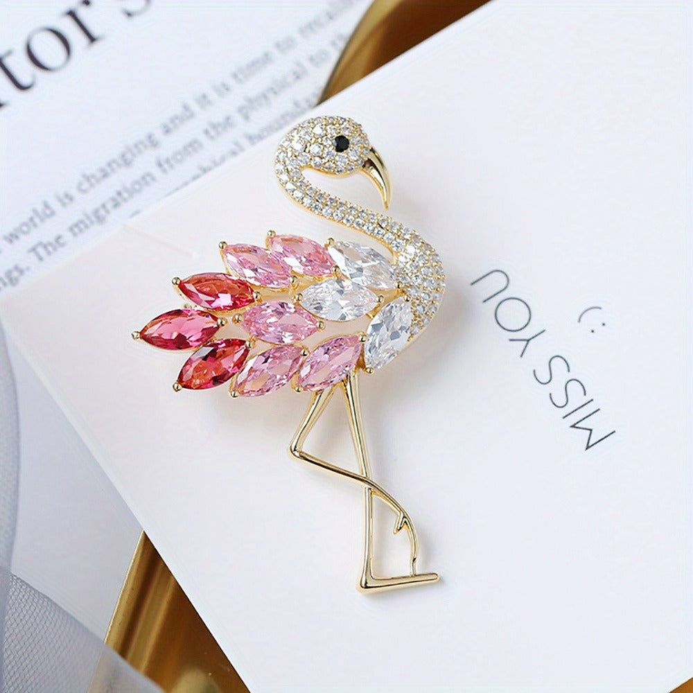 Brooch Pin - Flamingo Set 4pcs Colorful Zirconia Crystal Corsage Lapel Mori Chic Suit - product detail view 9