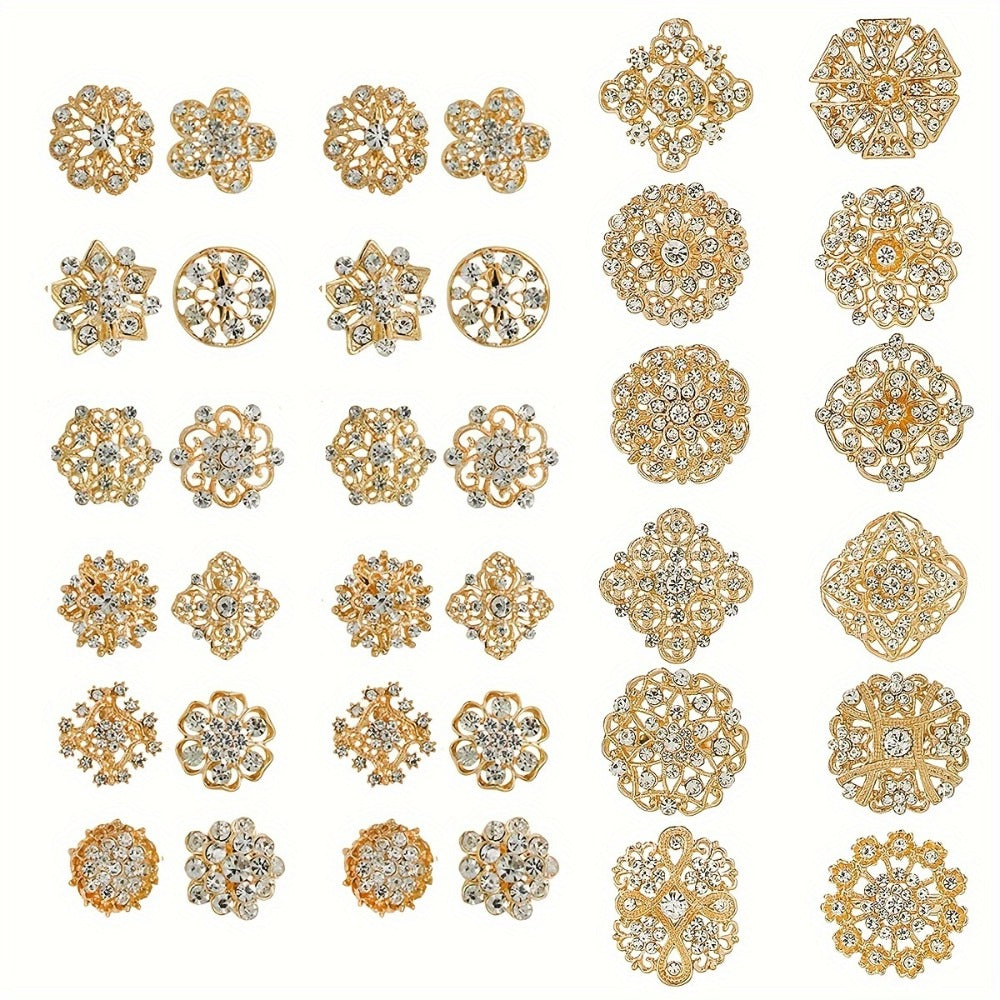 Brooch Pin - Rhinestone Set 36 Pcs Vintage Crystal Lapel for Women Men | Zinc Alloy - product detail view 9
