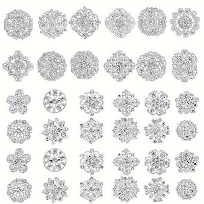 Brooch Pin - Rhinestone Set 36 Pcs Vintage Crystal Lapel for Women Men | Zinc Alloy - product detail view 12