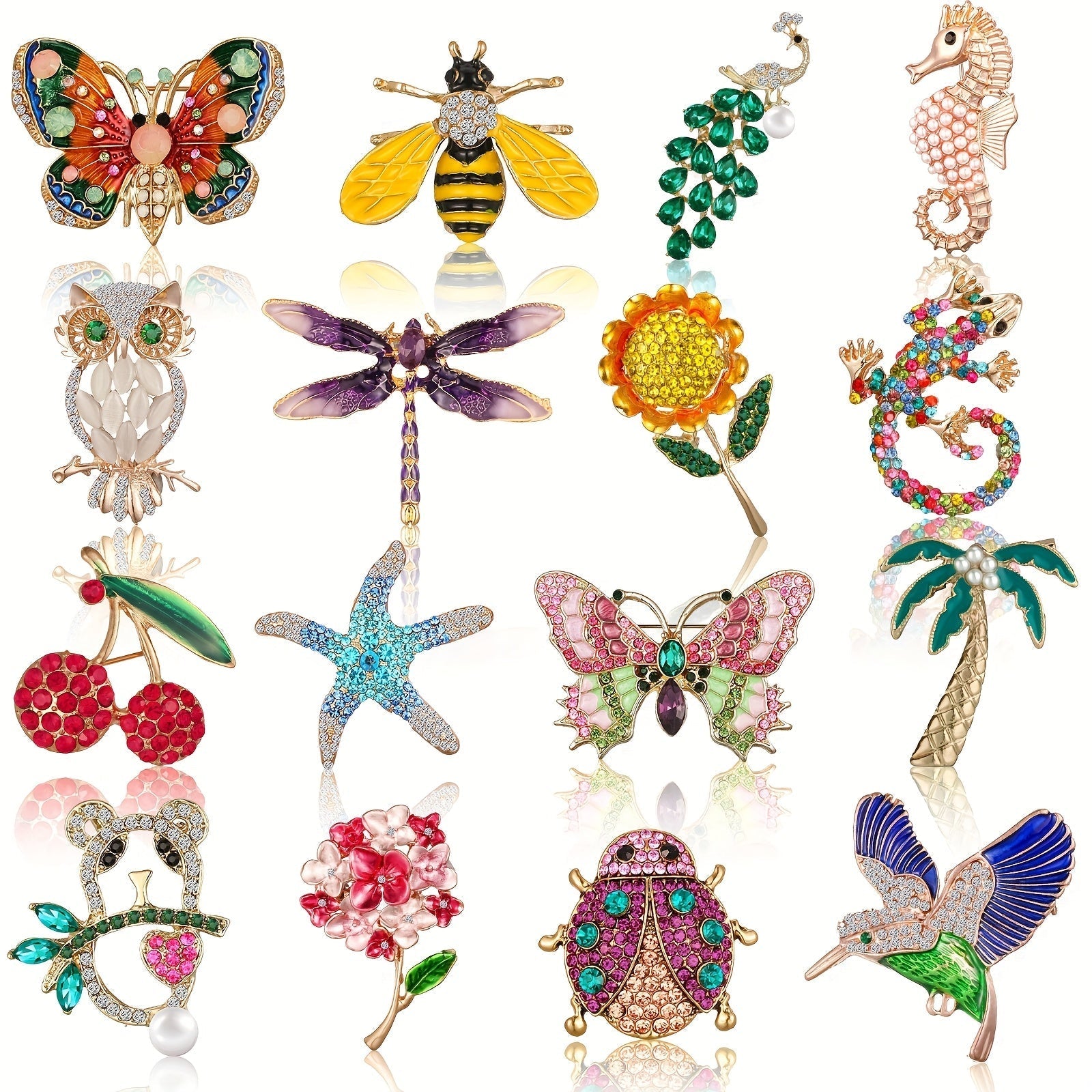 Brooch Pin - Set for Women 16pcs Rhinestone Vintage Animal Insect Plant Lapel Bulk - product detail view 7