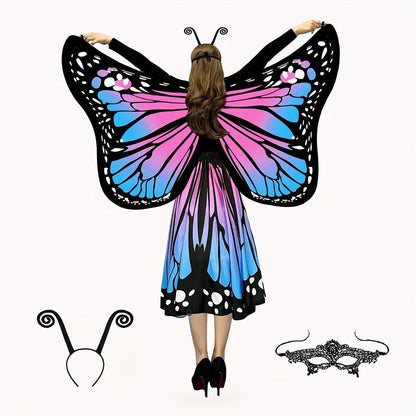 Butterfly Costume - Set Women 4pcs Fairy Wings Cape Skirt Antenna Headband Lightweight - product detail view 9