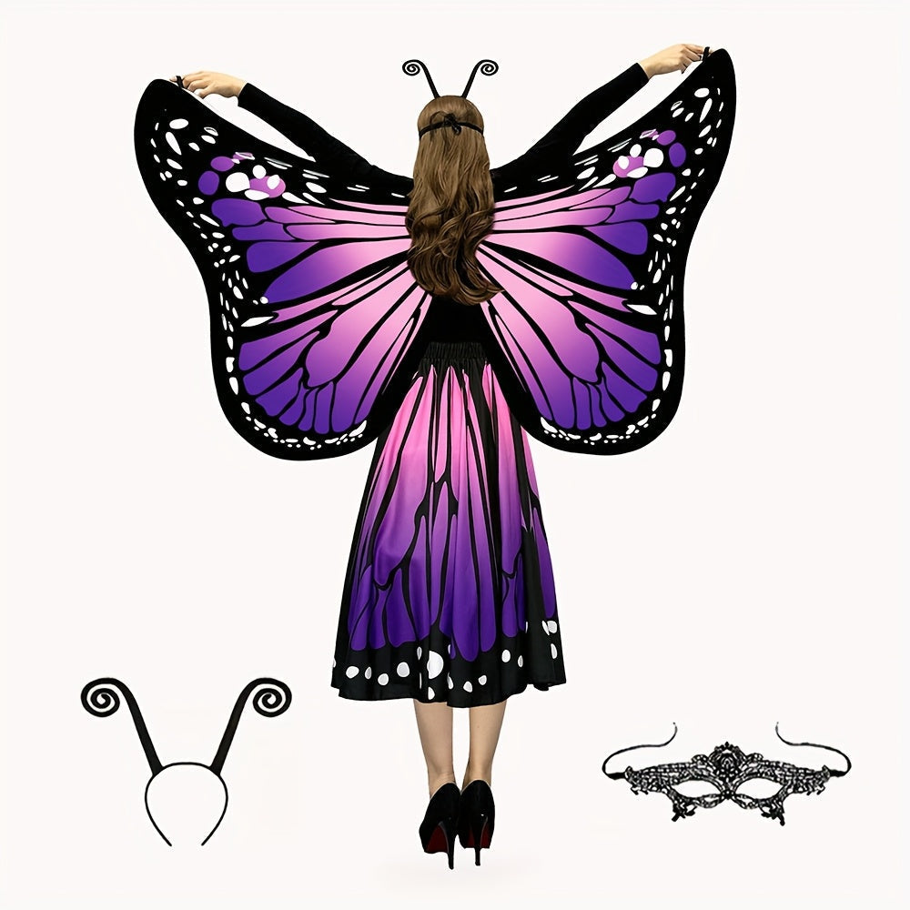 Butterfly Costume - Set Women 4pcs Fairy Wings Cape Skirt Antenna Headband Lightweight - product detail view 22