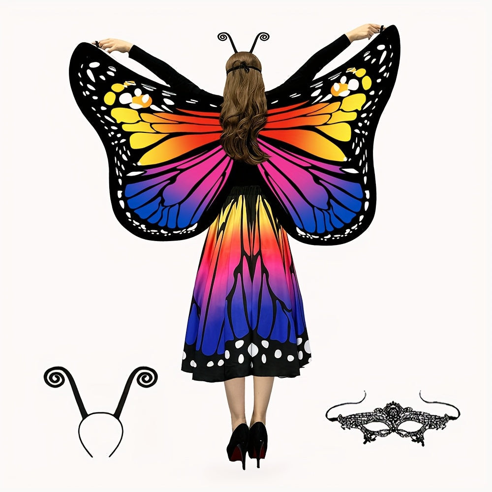 Butterfly Costume - Set Women 4pcs Fairy Wings Cape Skirt Antenna Headband Lightweight - product detail view 23